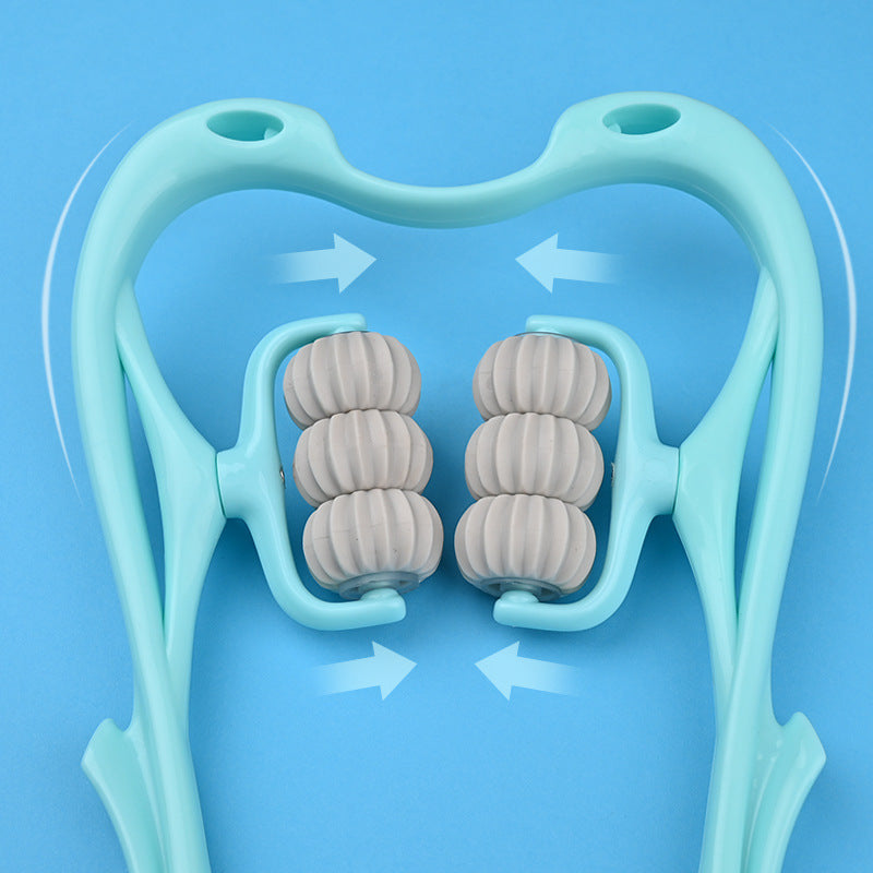 Blue HLP Medical Supplies multifunctional manual six-wheel neck massager for relief and recovery, massage roller tool.
