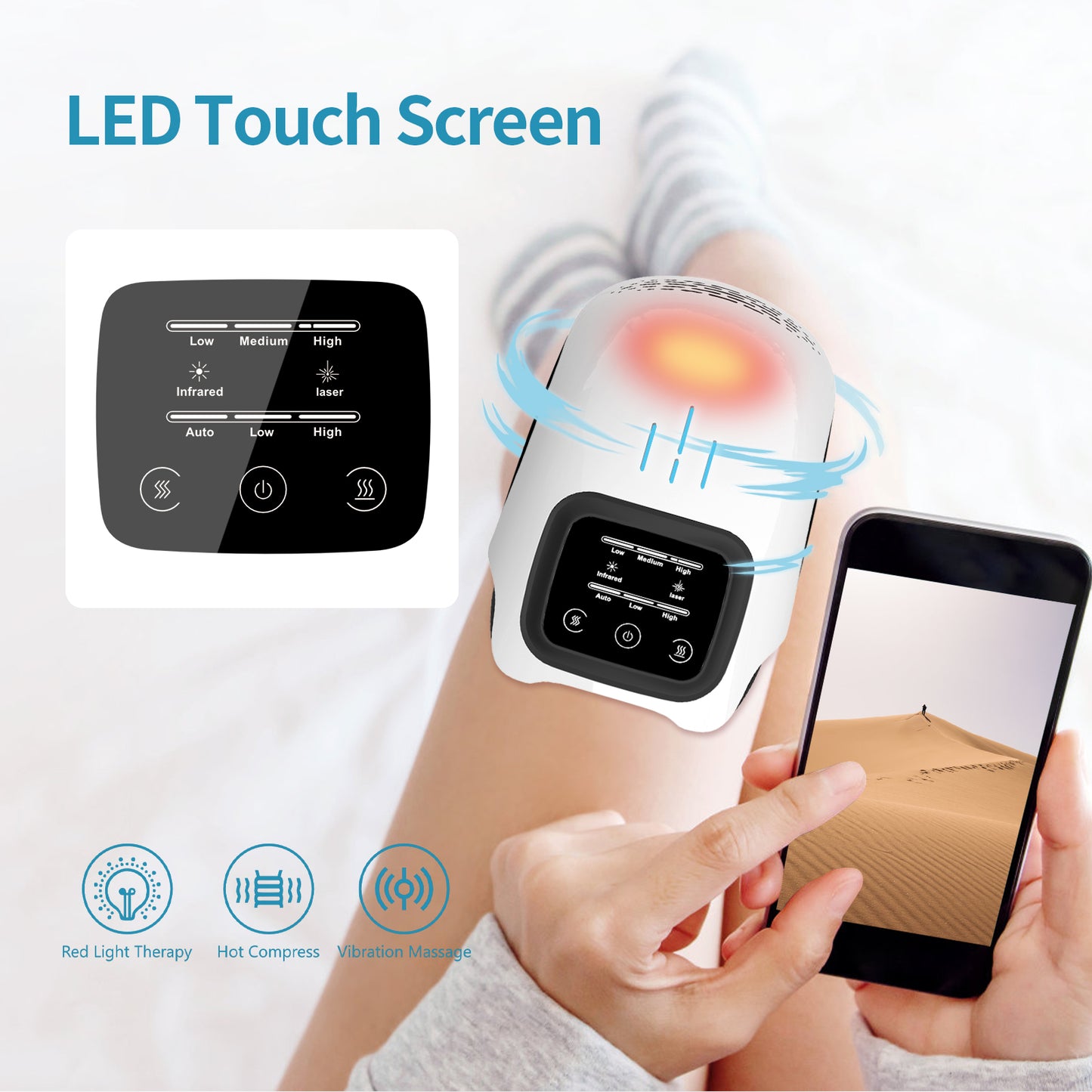 HLP Medical Supplies intelligent electric knee massager with heating, infrared, laser, and vibration for pain relief and recovery.