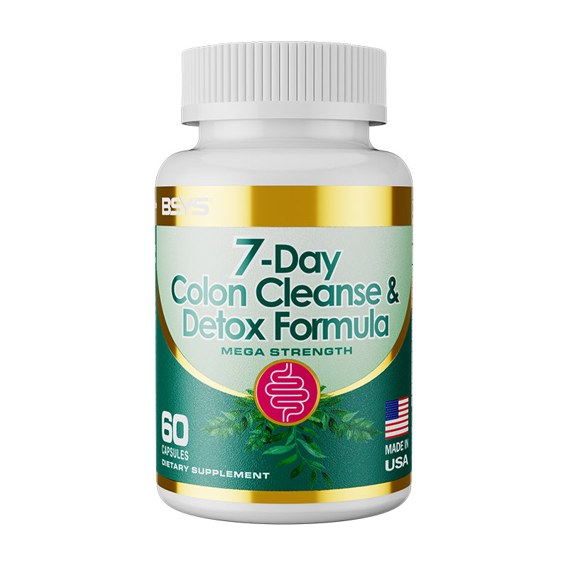 Bottle of HLP Medical Supplies 7-Day Colon Cleanse & Detox Formula capsules for digestive health and cleansing.