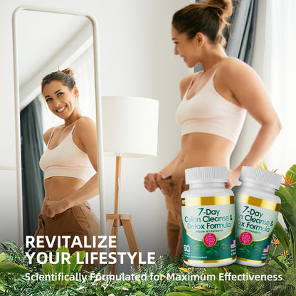 Bottle of HLP Medical Supplies 7-Day Colon Cleanse and Detox Formula capsules for digestive health and cleansing.