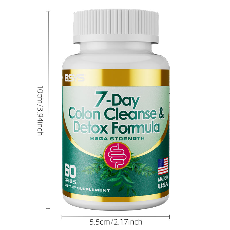 Bottle of HLP Medical Supplies 7-Day Colon Cleanse and Detox Formula capsules for digestive health and detoxification.