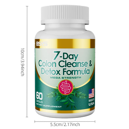 Bottle of HLP Medical Supplies 7-Day Colon Cleanse and Detox Formula capsules for digestive health and detoxification.