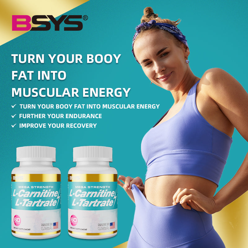L-Carnitine L-Tartrate capsules in a supplement bottle, designed to support energy and exercise performance.