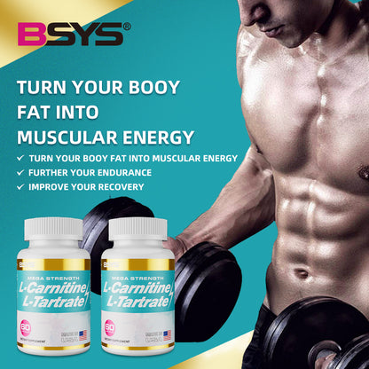 HLP Medical Supplies L-Carnitine L-Tartrate capsules in a supplement bottle, designed for energy and fat metabolism support.