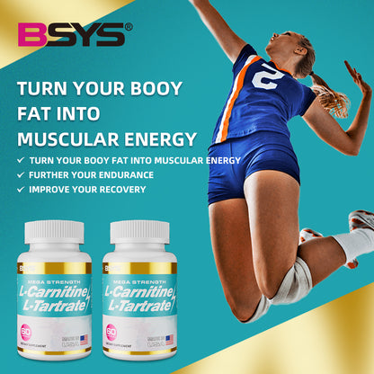L-Carnitine L-Tartrate capsules supplement by HLP Medical Supplies, showcasing a bottle of dietary supplement capsules.