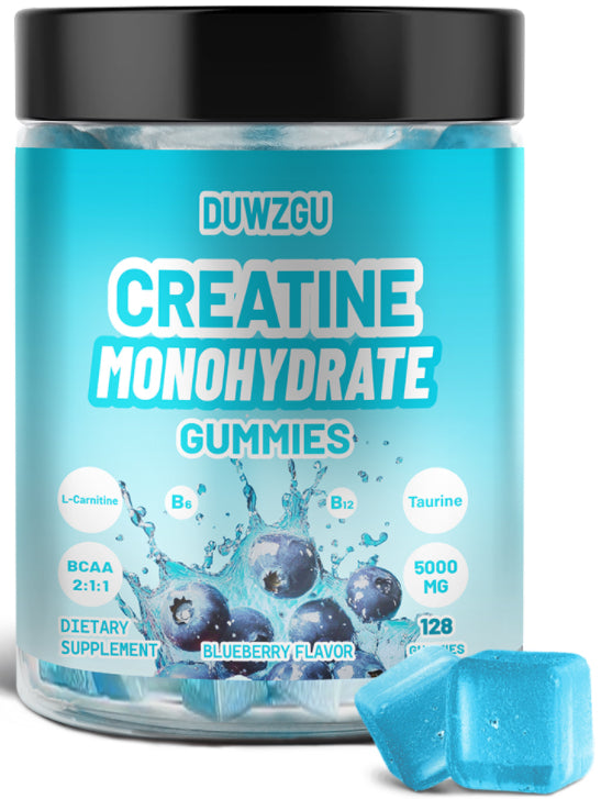 Blueberry creatine jelly supplement by HLP Medical Supplies, showing a single blue and white packet of creatine jelly.
