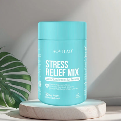 Ashwagandha for women supplement with L-Theanine and magnesium, supporting stress relief, focus, relaxation, and anxiety reduction.