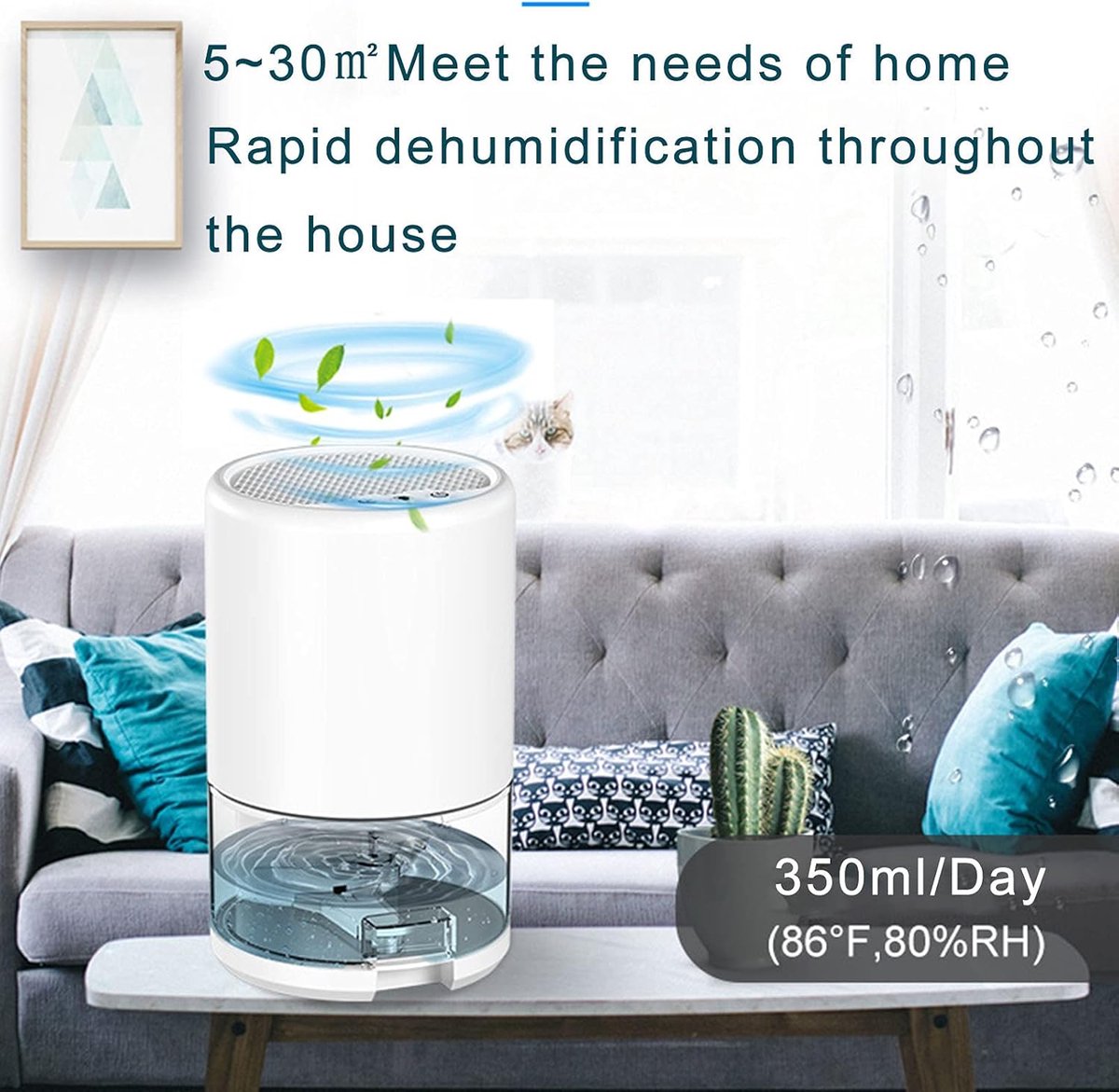Black Hlpmedical small portable dehumidifier with smart sleep mode, 3L/h moisture removal, 1L water tank, ultra-quiet operation.