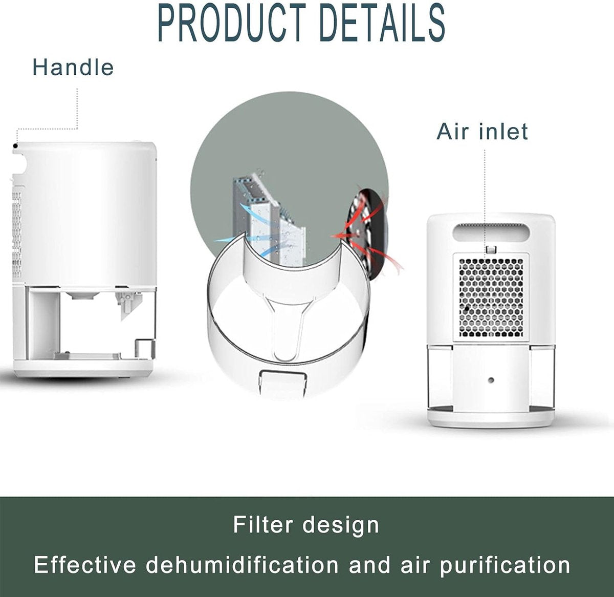 Hlpmedical small black dehumidifier with 1L water tank, portable, ultra-quiet, smart sleep mode, suitable for home moisture control.