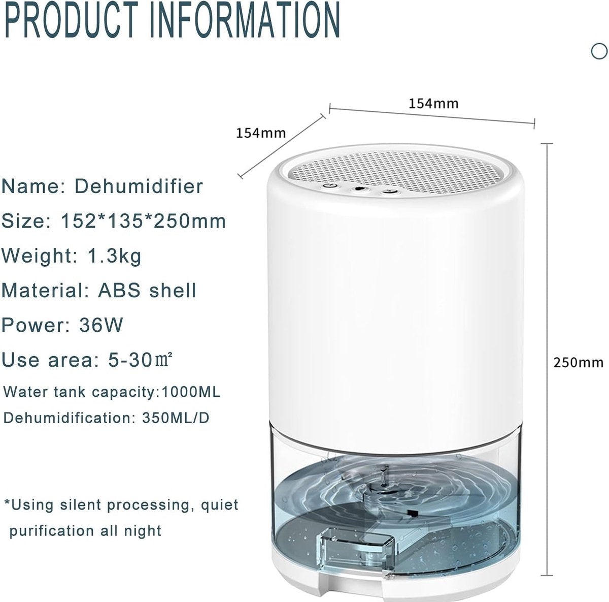 Black Hlpmedical small portable dehumidifier with smart sleep mode, 3L/h capacity, 1L water tank, ultra-quiet operation.