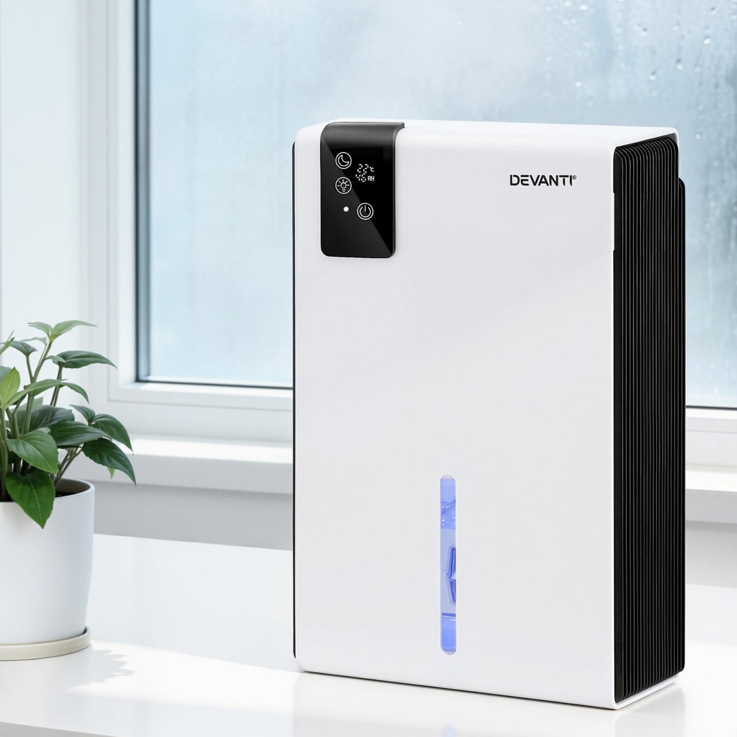 Hlpmedical DEVANTI 2000ml portable dehumidifier for home and bedroom, quiet operation with remote control, moisture absorber appliance.