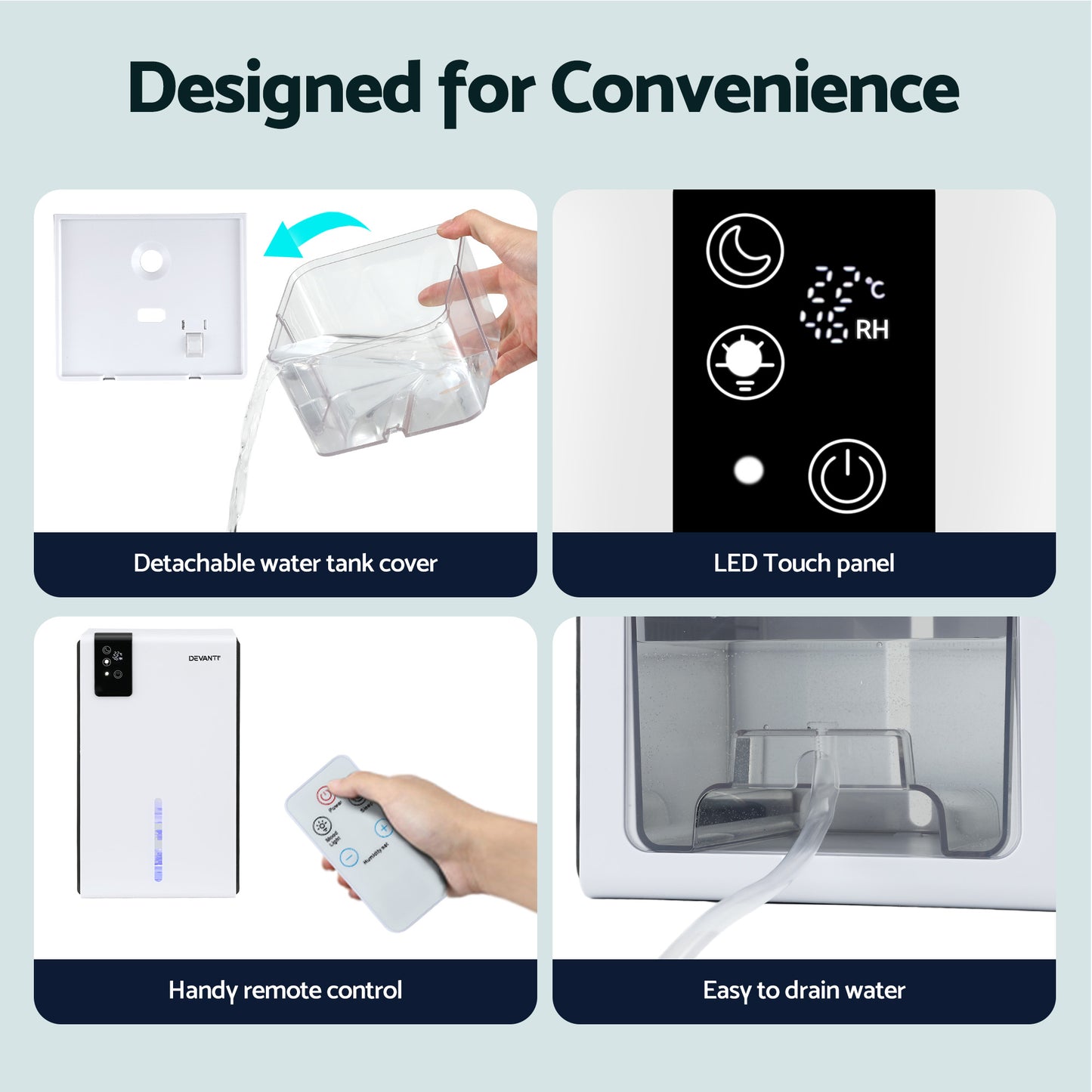 Hlpmedical DEVANTI 2000ml portable dehumidifier for home, bedroom, with quiet operation and remote control moisture absorption