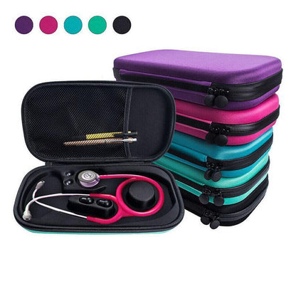 Pink Hlpmedical stethoscope hard storage box for secure, protective storage of medical instruments.