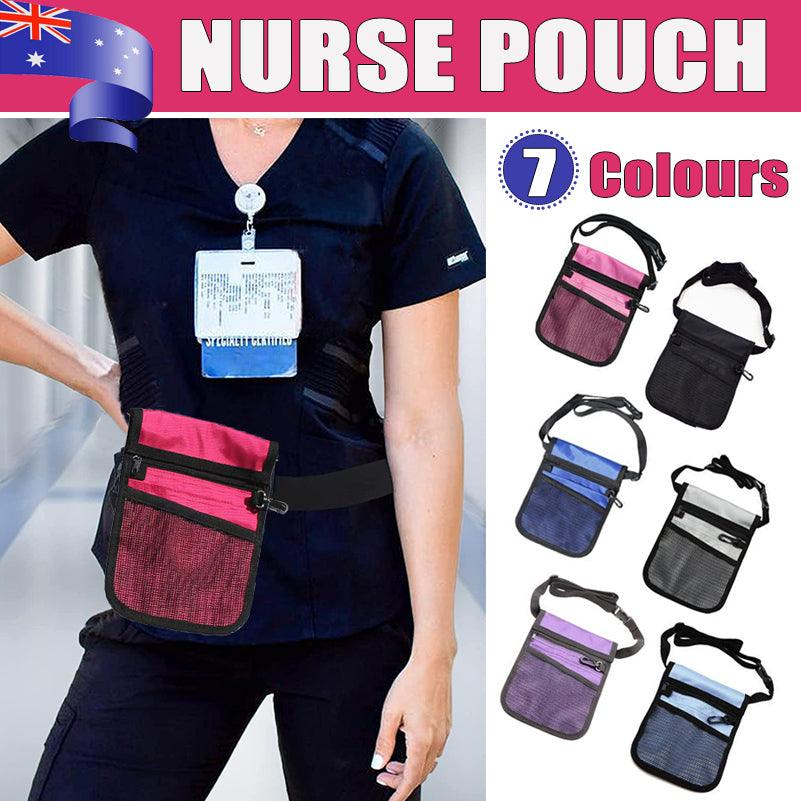 Light blue nurse pouch waist bag by Hlpmedical with multiple pockets and keyring, designed for medical tools and organization.