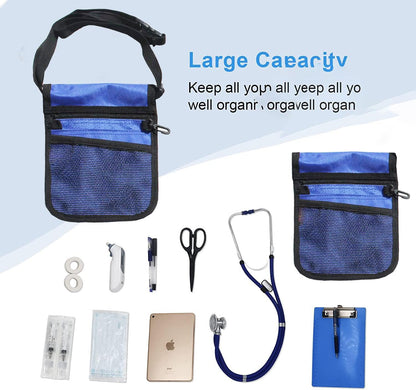 Light blue nurse pouch waist bag with medical tools and keyring, designed for men's accessories by Hlpmedical.