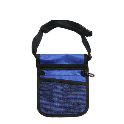 Light blue nurse pouch waist bag with medical tools, keyring, and adjustable belt, designed for men's medical accessory organization.