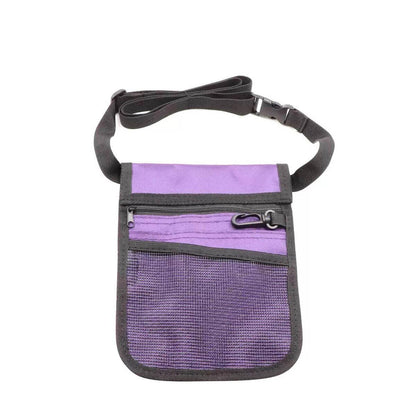 Light blue nurse pouch waist bag by Hlpmedical with multiple pockets and keyring, designed for medical tool organization.