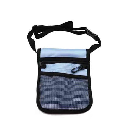 Light blue nurse pouch waist bag with medical tools, keyring, and adjustable belt, designed for men's medical accessories.