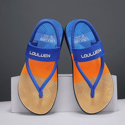 Royal blue EVA thick-soled beach slippers for men, casual and sports sandals by Hlpmedical, size 45.