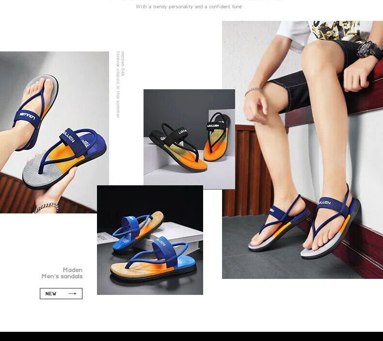 Royal blue EVA beach slippers with thick soles for men, featuring casual and sporty style, size 45.
