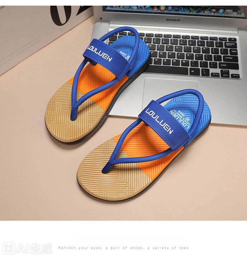 Royal blue EVA men's beach slippers with thick soles, lightweight design, casual and sports style by Hlpmedical.