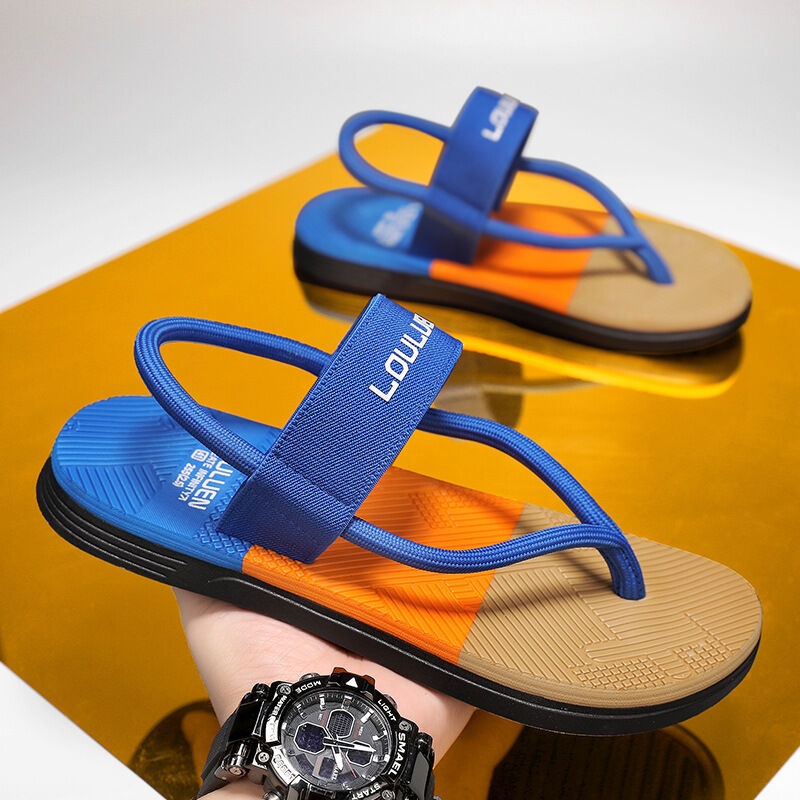 Royal blue EVA men's beach slippers with thick soles, lightweight and casual, suitable for sports and beachwear.