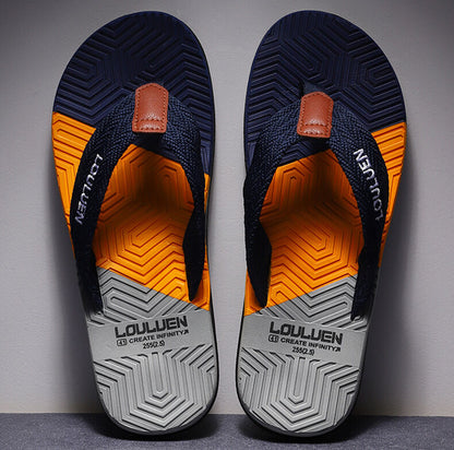 Men's blue flip flops with EVA-PVC dual sole from Hlpmedical, featuring comfortable and stylish design for summer beach and daily wear.
