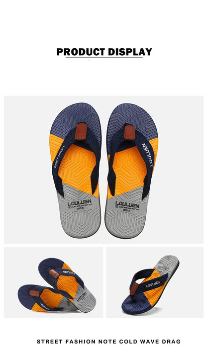 Blue men's flip flops with EVA-PVC dual sole by Hlpmedical, featuring comfortable design for summer beach and daily wear.