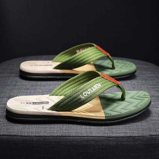 Men's green Hlpmedical flip flops with EVA-PVC dual sole, comfortable and stylish for summer beach or daily wear.