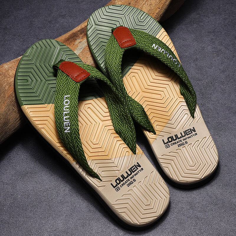 Men's green flip flops with EVA-PVC dual sole, stylish and comfortable for summer beach or daily wear, size 42.