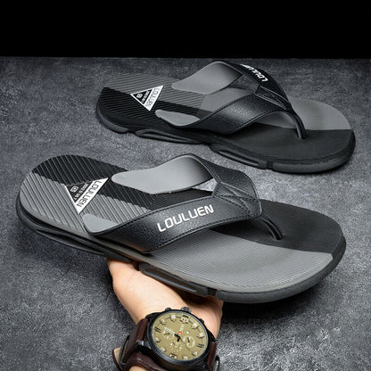 Grey men's flip flops with EVA-PVC dual sole, slip-resistant sole and comfortable design by Hlpmedical.