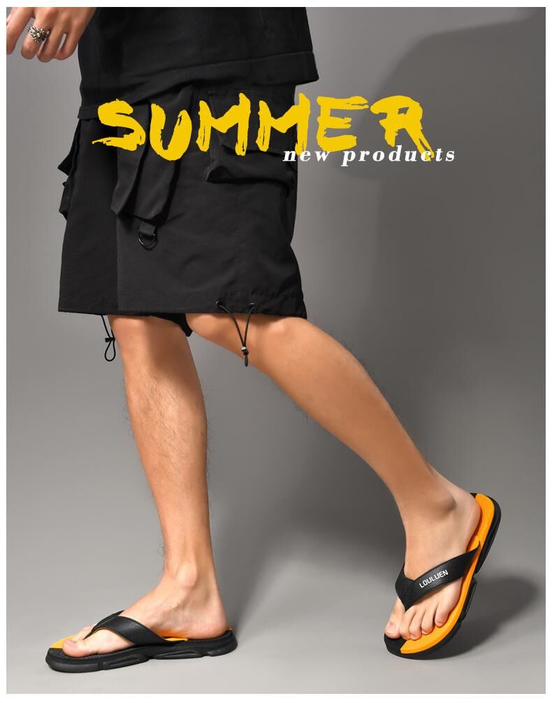 Orange men's flip flops with EVA-PVC dual sole from Hlpmedical, featuring slip-resistant design and comfortable fit.