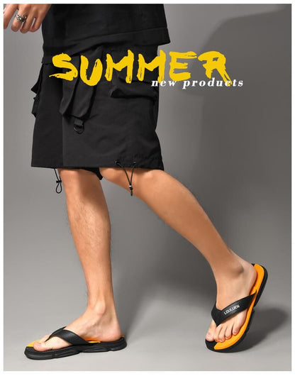 Orange men's flip flops with EVA-PVC dual sole from Hlpmedical, featuring slip-resistant design and comfortable fit.