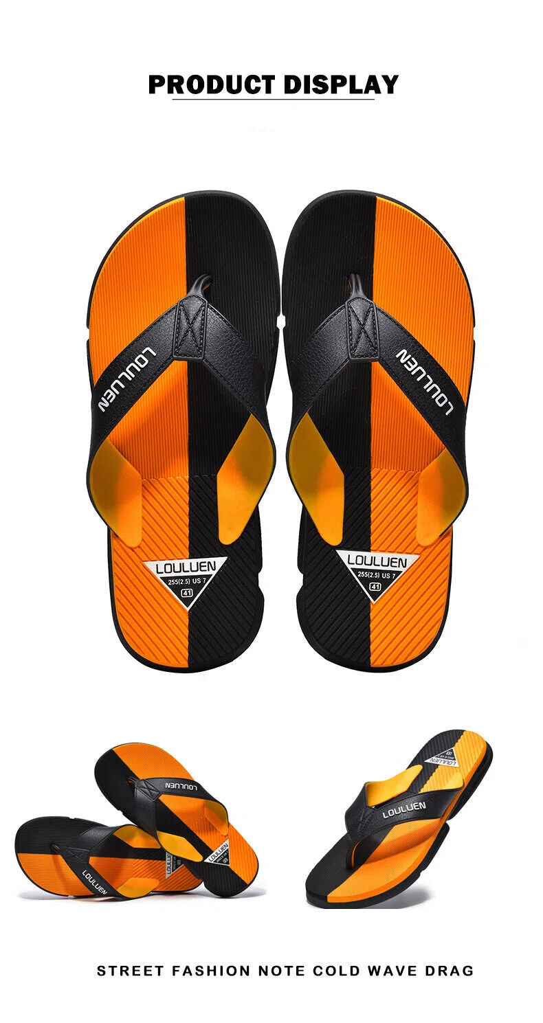 Orange men's flip flops with EVA-PVC dual sole, slip-resistant design and comfortable fit, size 44, by Hlpmedical.
