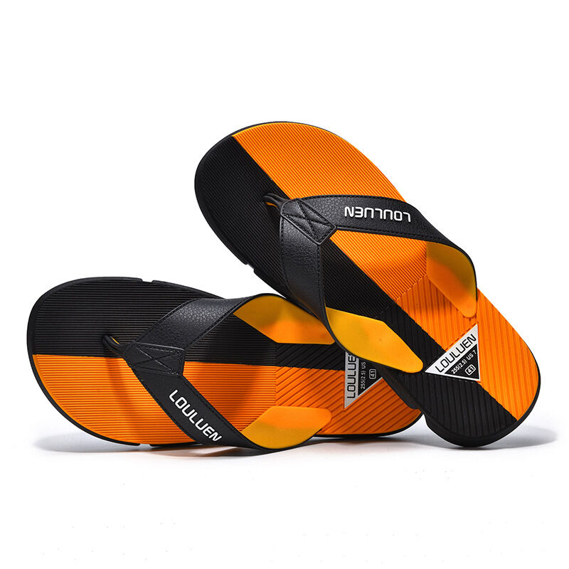 Orange men's flip flops with EVA-PVC dual sole from Hlpmedical, featuring slip-resistant design and comfortable fit.