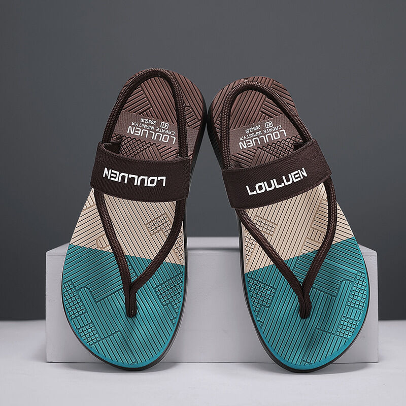 Men's brown outdoor non-slip EVA sandals with thick soles, lightweight and casual beach slippers for men by Hlpmedical.