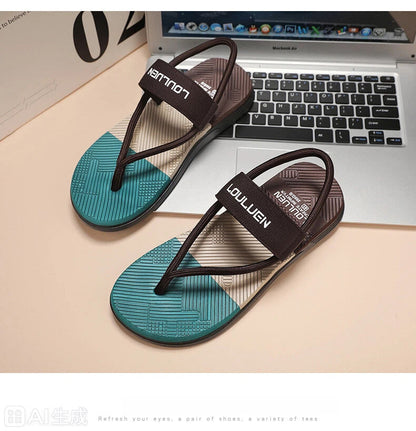Men's outdoor non-slip brown EVA sandals with thick soles, lightweight and casual beach slippers by Hlpmedical.