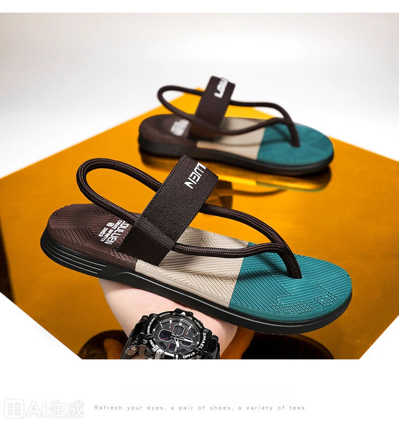 Men's outdoor non-slip brown EVA sandals with thick soles, lightweight and casual beach slippers for men.