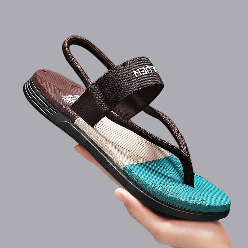 Men's outdoor non-slip brown EVA sandals with thick soles, lightweight and casual beach slippers by Hlpmedical.