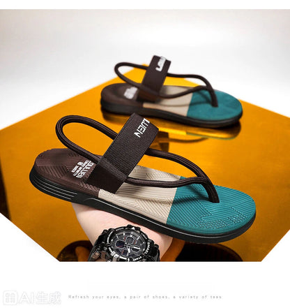 Men's outdoor non-slip brown EVA sandals with thick soles, lightweight design, suitable for beach and casual wear.