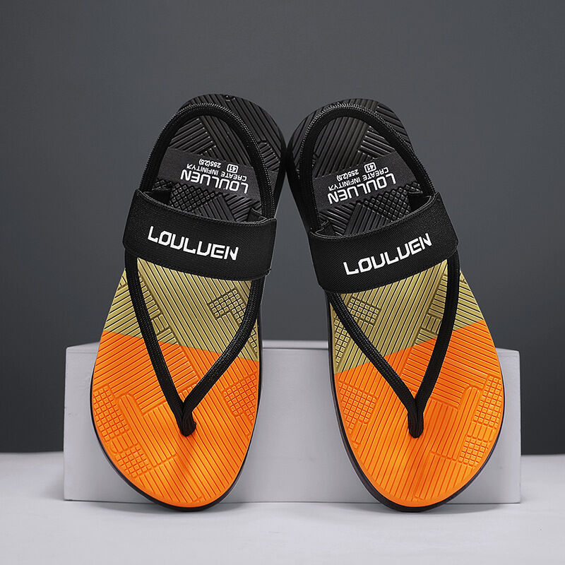 Men's outdoor black EVA non-slip sandals with thick sole, lightweight beach slippers for casual and sports use.