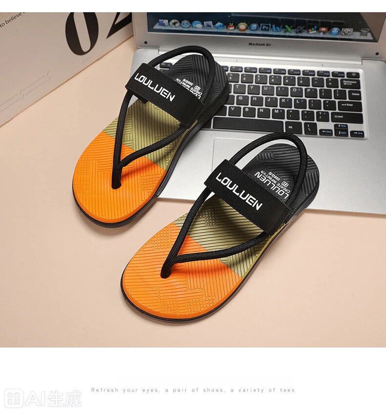 Men's black outdoor non-slip EVA sandals with thick soles, lightweight beach slippers for casual wear and sports.