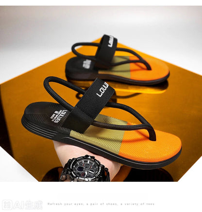 Men's black outdoor non-slip EVA sandals with thick soles, casual and sports beach slippers for comfortable walking.
