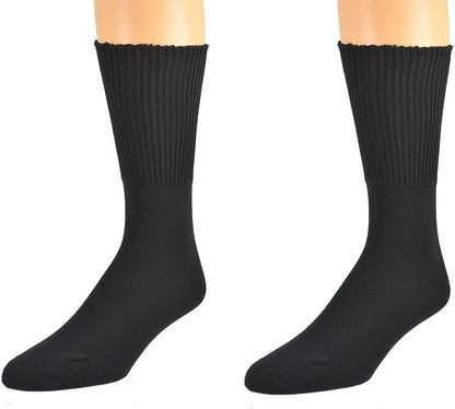 Pair of black diabetic bamboo crew socks by Hlpmedical with cushioned soles and loose tops, ideal for medical and everyday wear.