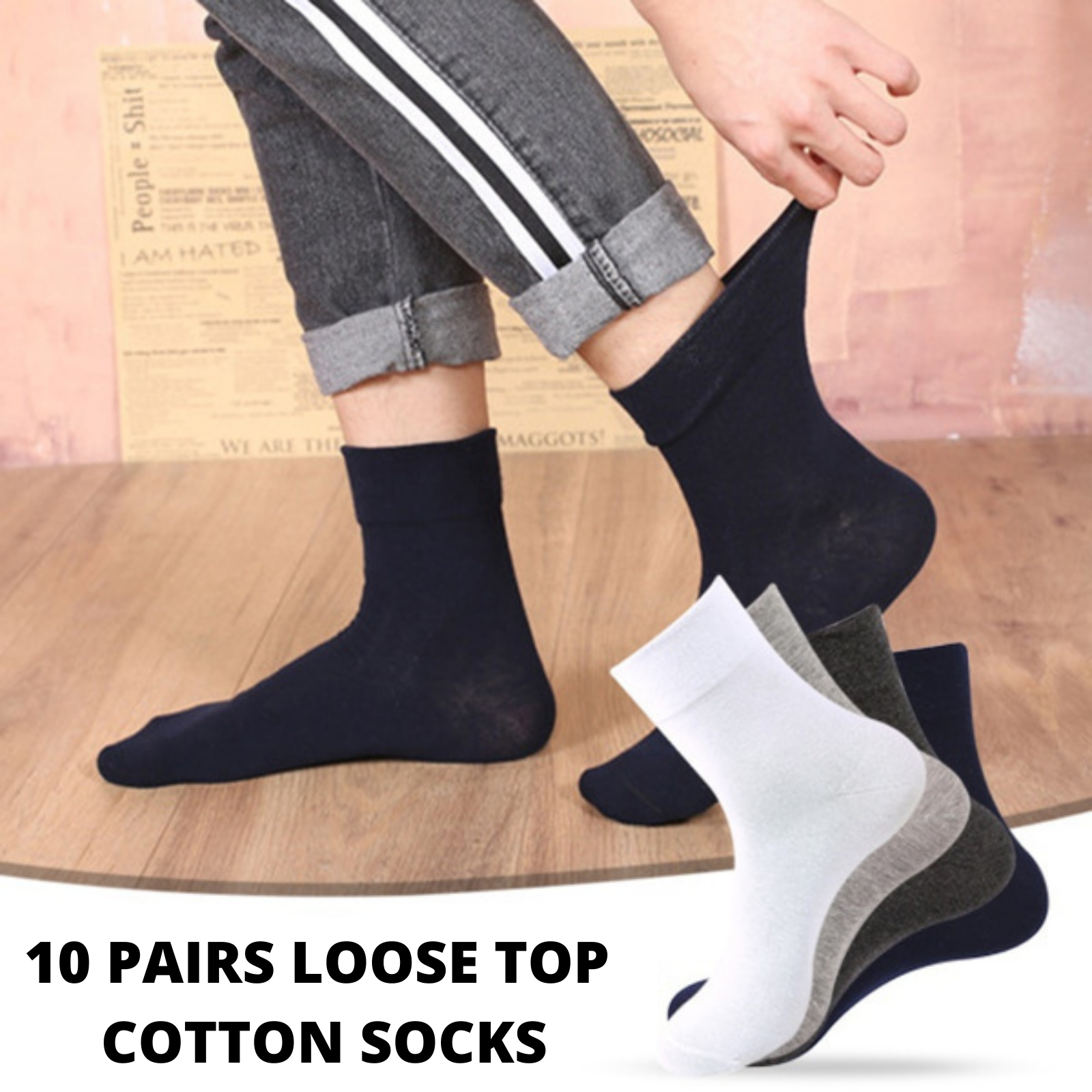 10 pairs of Hlpmedical cotton-rich loose top socks for men, diabetic-friendly, medical circulation comfort, bulk pack size 6-11