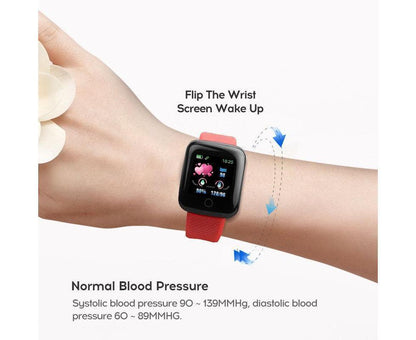Hlpmedical 116Plus Sports Bluetooth fitness tracker smartwatch for men, black water-resistant wristband with touchscreen display.