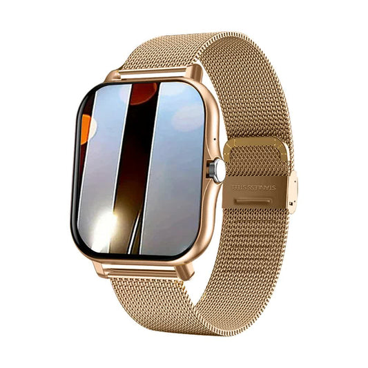 Gold Hlpmedical men's smart fitness watch with large display showing 24 sport modes and heart rate monitor.