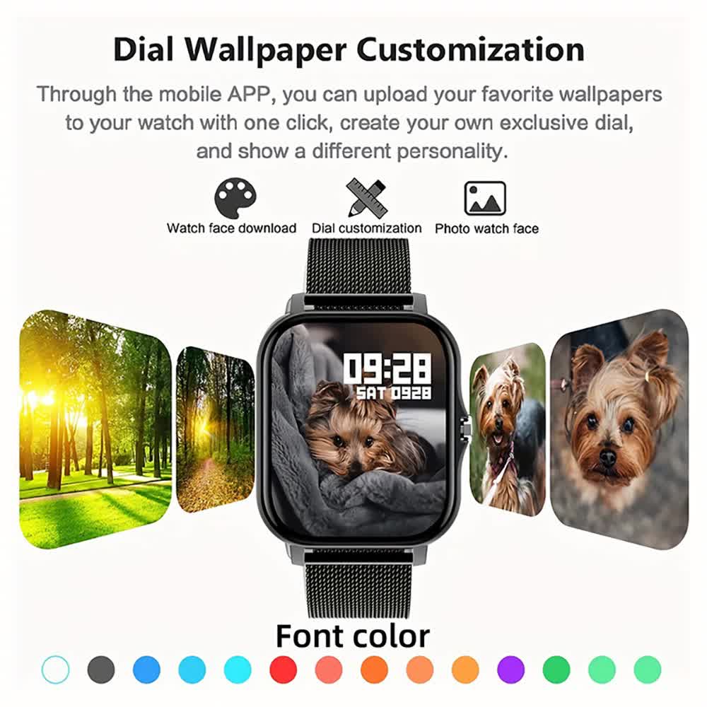 Gold Hlpmedical men's smart fitness watch with large display, 24 sport modes, heart rate monitor, and sleek men's watch design.