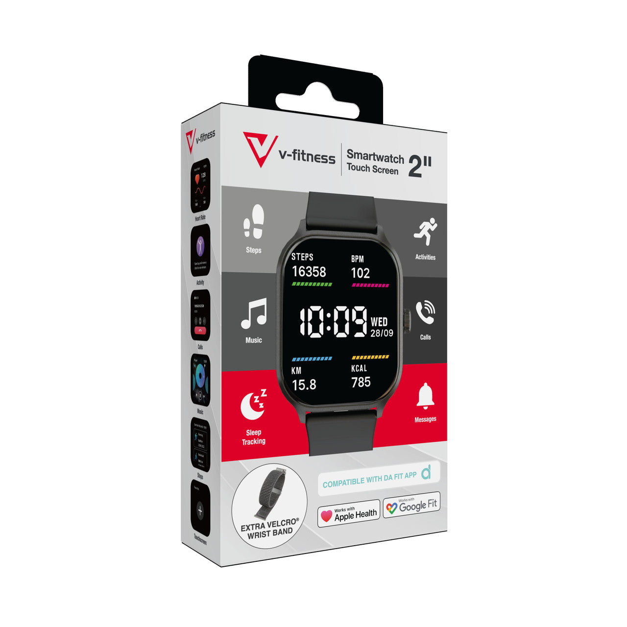Black V-Fitness Smart Watch with 2-inch touch screen, stylish men's watch from Hlpmedical, featuring digital display and fitness tracking.