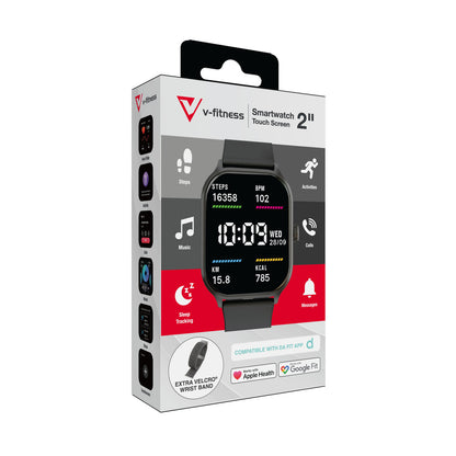 Black V-Fitness Smart Watch with 2-inch touch screen, stylish men's watch from Hlpmedical, featuring digital display and fitness tracking.